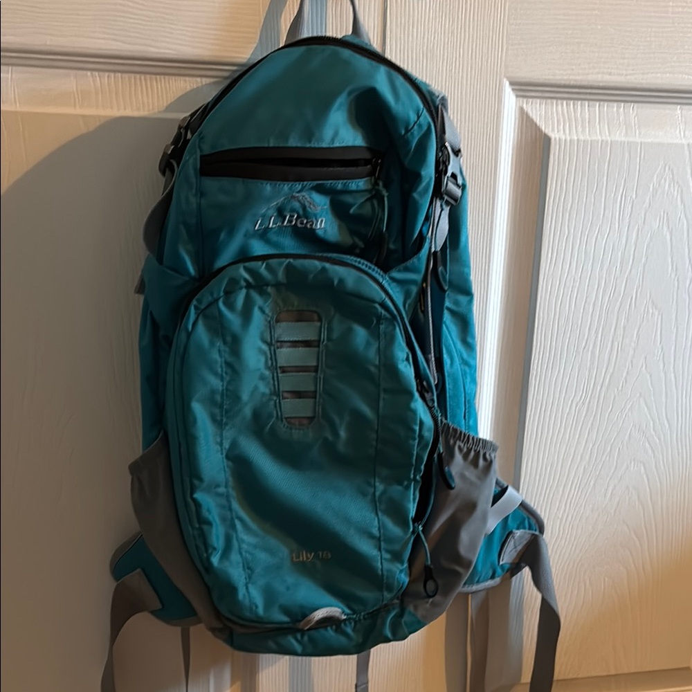 L.L. Bean Blue and Gray Backpack Multi-Compartment Design